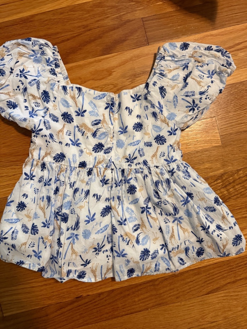 Janie and Jack White Blouse with Blue Leaf and Tan Giraffe Print
